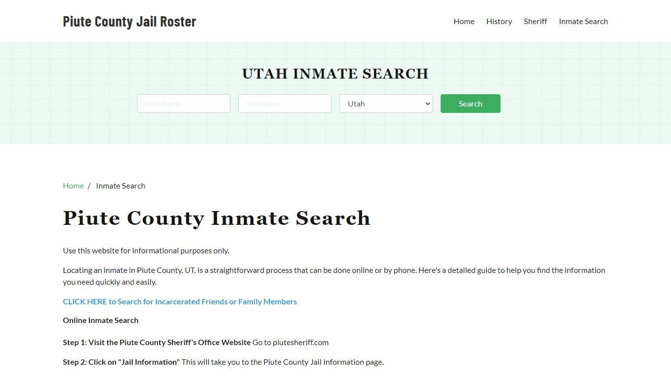 Piute County, UT Detainee Lookup