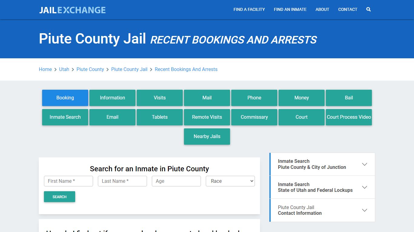 Piute County Jail Recent Bookings And Arrests - Jail Exchange